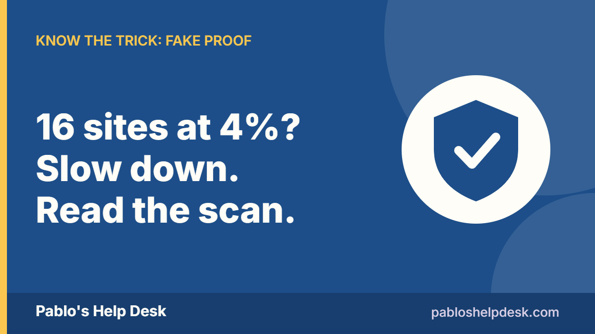Pablo's Help Desk graphic: 16 sites at 4%? Slow down. Read the scan.